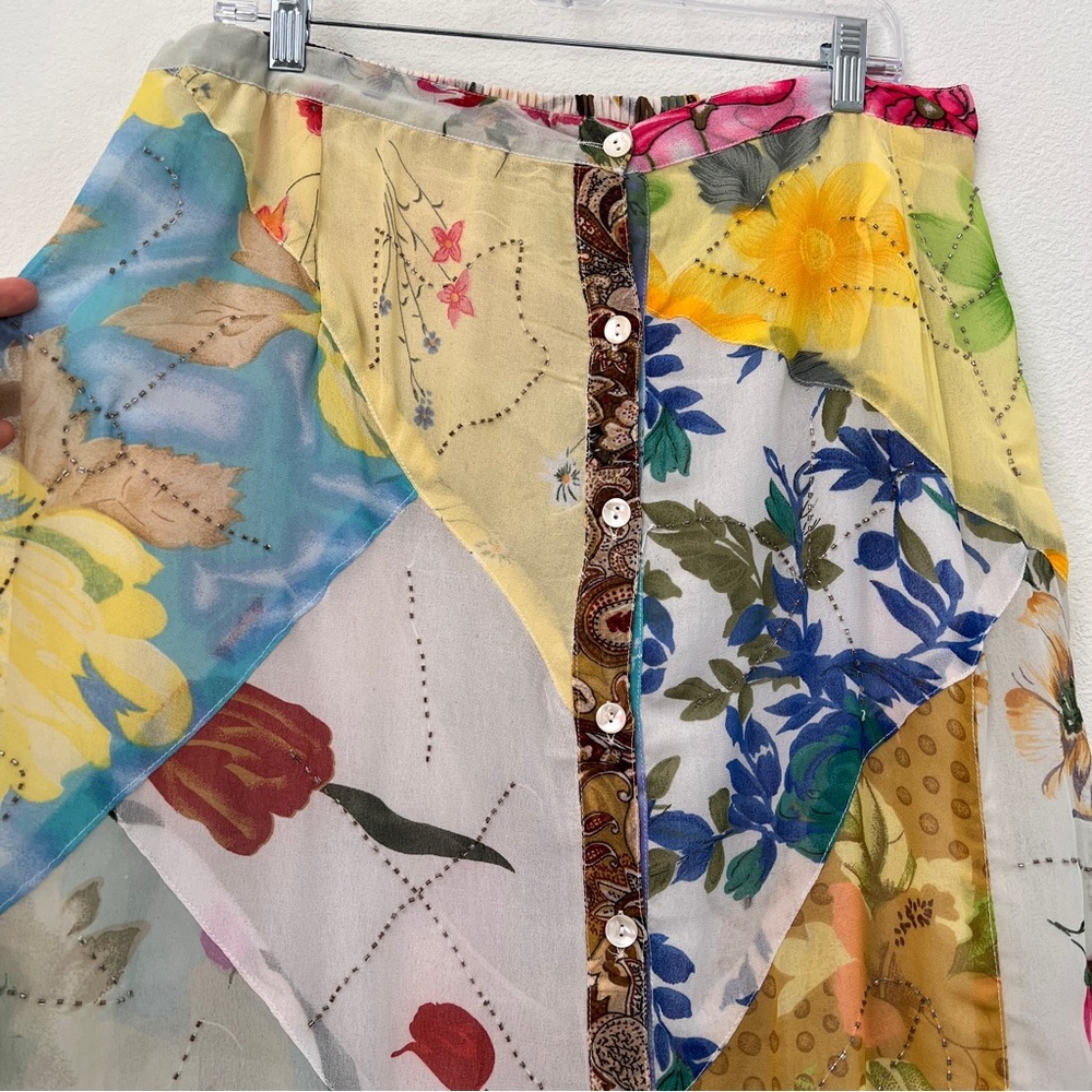 Sacred Threads Artsy Patchwork Boho Beaded Maxi Midi Skirt Floral Sz XL Cottage - Picture 3 of 14